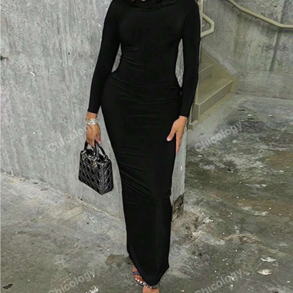 Hooded Black Maxi Dress